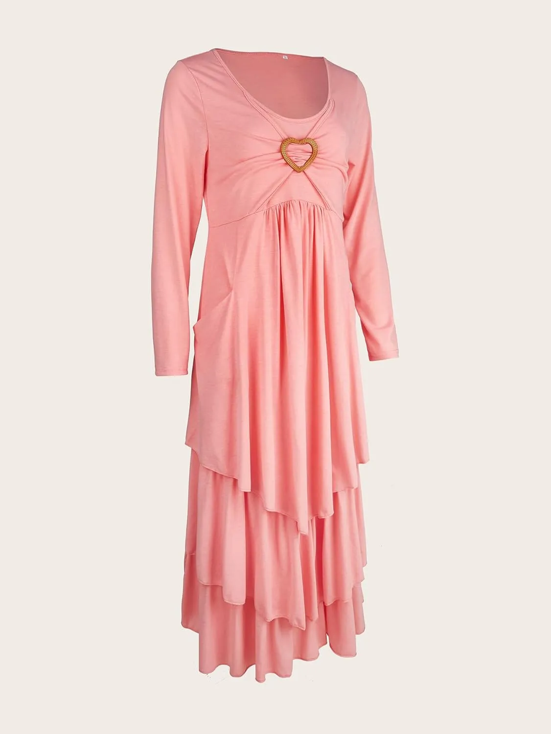ZOCAVIA Women's Maxi Dress Puff Sleeve Elegant Flowy Ruffle Cowlneck Dress High Waist Basic Loose Fit Dresses