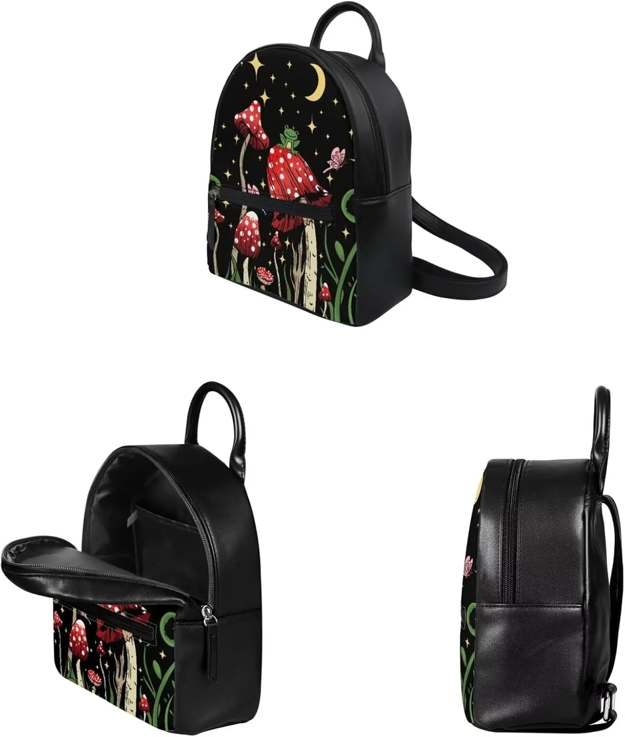 ZOUTAIRONG Butterfly Mushroom Purse Mini Backpack for Women Teen Girls Purse and Wallet Set Small Shoulder Bags Leather Travel Pouch Handbags Totes Moon Night Star Frog