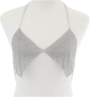 ZZSRJ Crystal Beaded Body Chains Bra Bikini Body Chains Beach Party Ladies Belly Chains Women Body Jewelry (Metal Color : Silver)