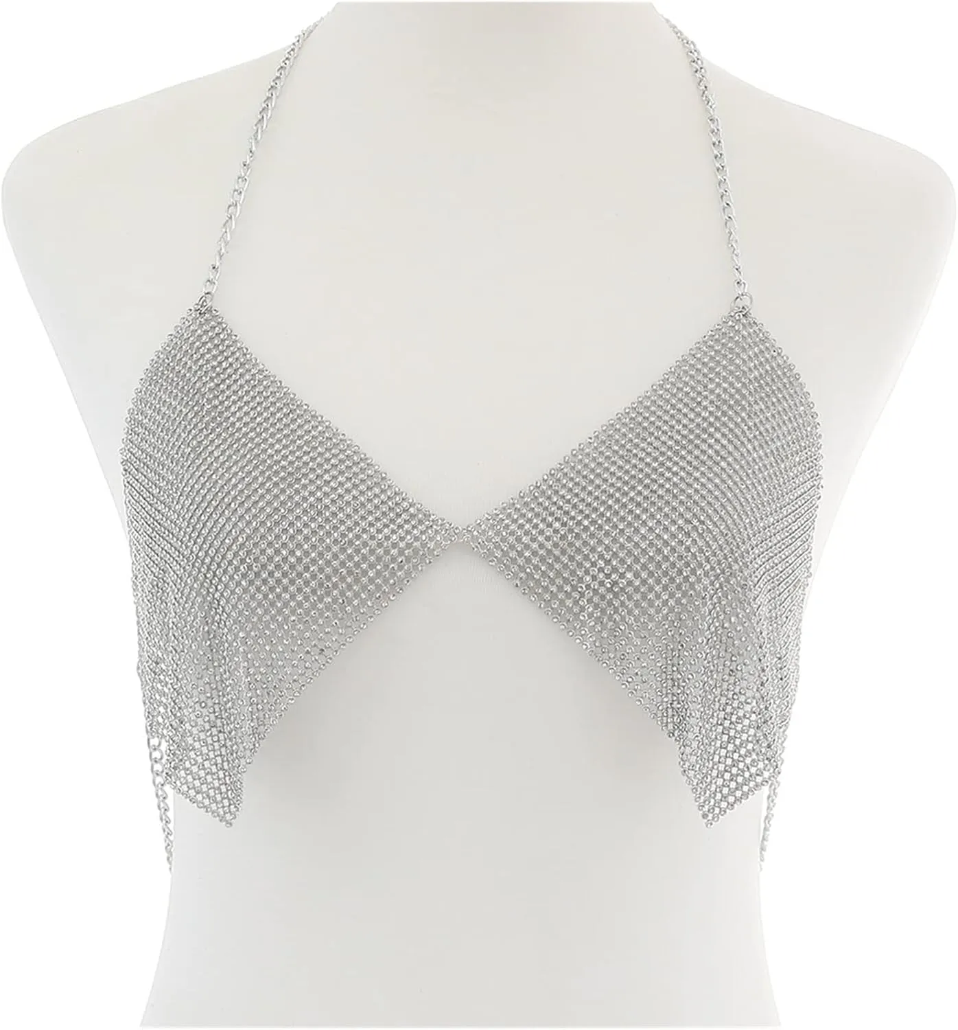 ZZSRJ Crystal Beaded Body Chains Bra Bikini Body Chains Beach Party Ladies Belly Chains Women Body Jewelry (Metal Color : Silver)